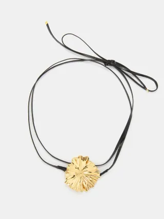 By Alona + Gardenia 18kt Gold-Plated and Leather Choker