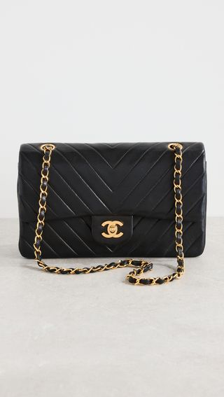 Chanel + Vintage Black Lambskin Chevron Flap 10