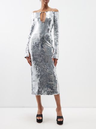 16Arlington + Solare Keyhole-Cutout Sequinned Midi Dress