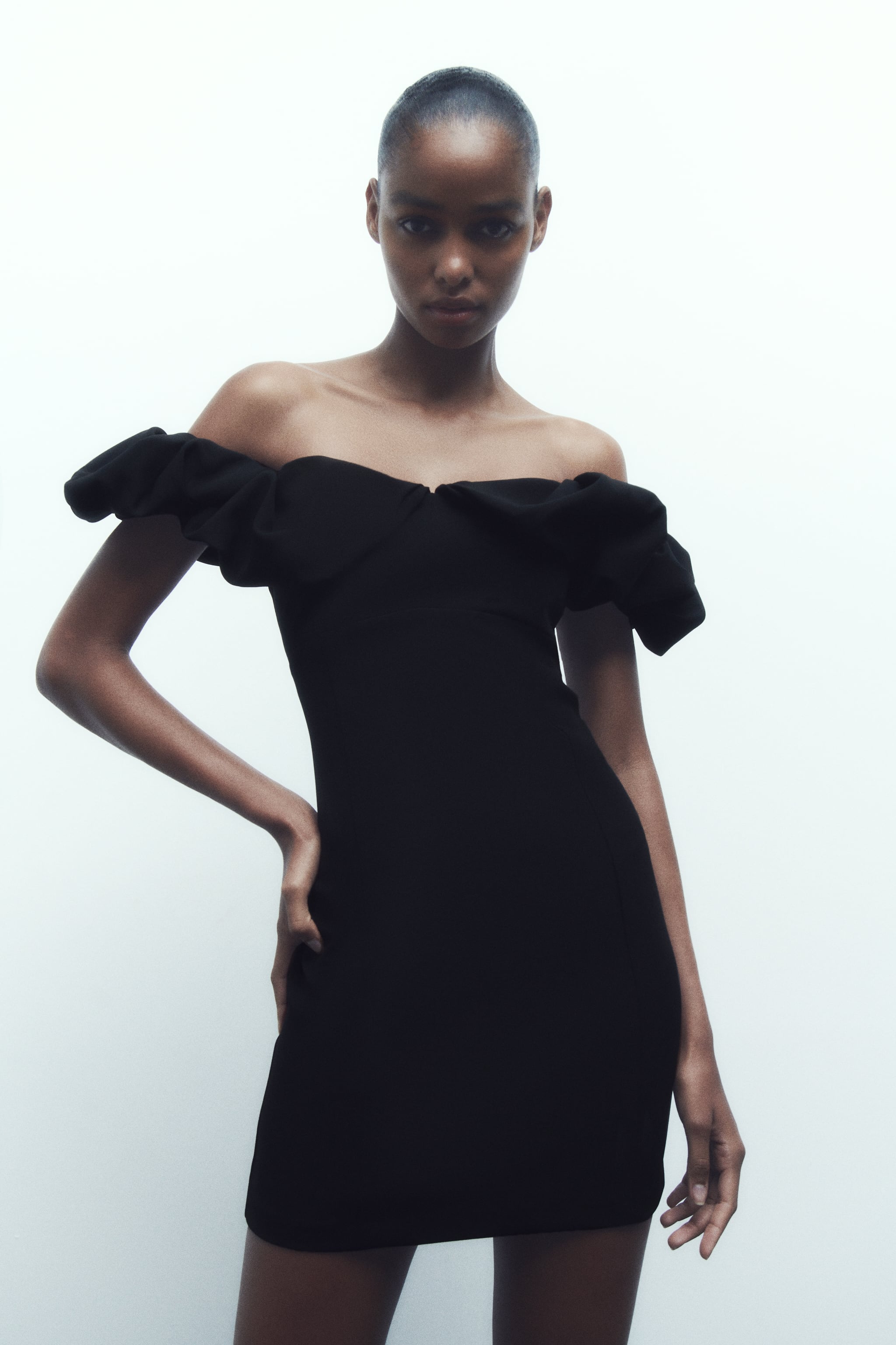 Zara + Mini Dress With Puff Sleeves