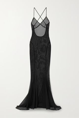 Norma Kamali + Open-Back Stretch-Mesh Gown
