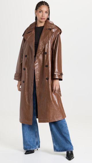 Apparis + Isa Crinkle Faux Leather Trench