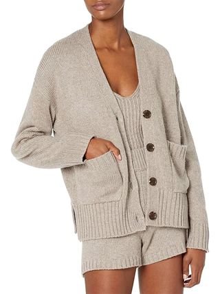 The Drop + Brigitte Chunky Button-Front Pocket Ribbed Cardigan