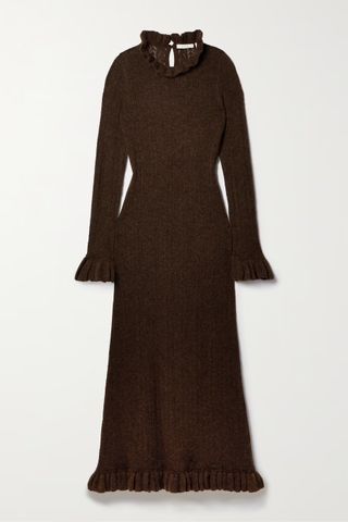 Dôen + Estella Ruffled Pointelle-Knit Alpaca-Blend Midi Dress