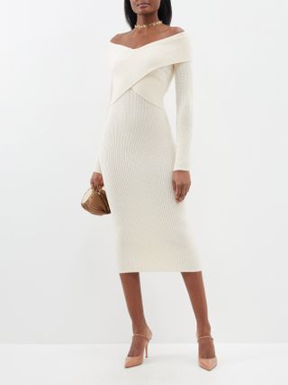 Roland Mouret + Off-The-Shoulder Wool-Blend Knitted Midi Dress