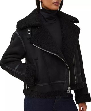 French Connection + Faux-Shearling Faux-Leather Trim Coat