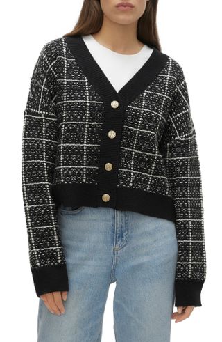 Vero Moda + Kia Plaid Tweed Crop Cardigan