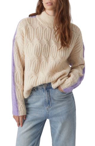 Vero Moda + Chrissy Colorblock Cable Stitch Turtleneck Sweater