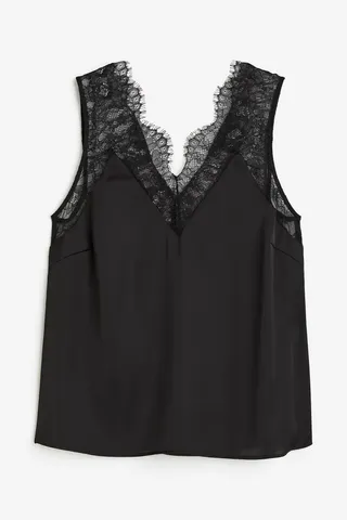 H&M + Lace-Trimmed Satin Top