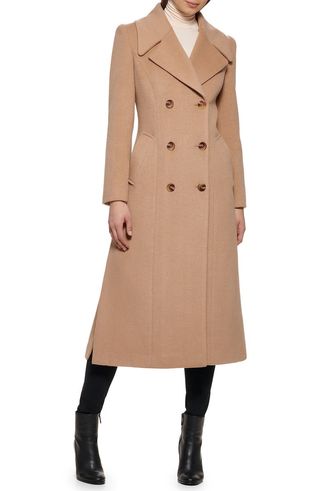 Kenneth Cole + Double Breasted Wool Blend Coat