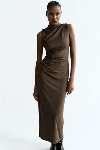 Zara + Sleeveless Draped Midi Dress