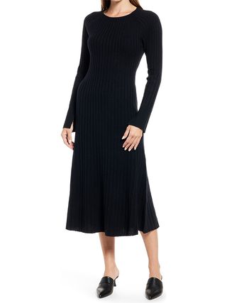 Nordstrom + Rib Long Sleeve Midi Sweater Dress