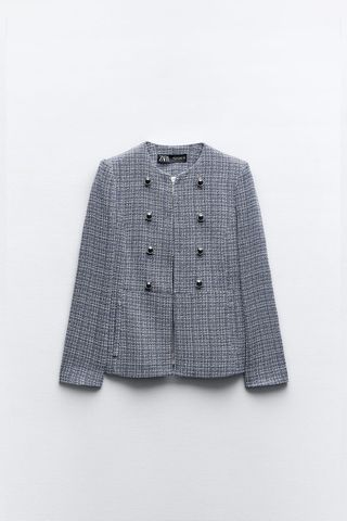 Zara + Round Collared Textured Jacket