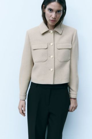 Zara + Cropped Wool Blend Cardigan