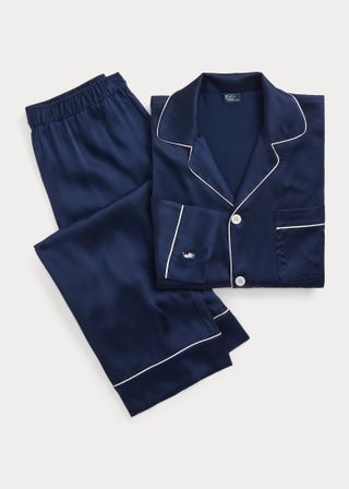 Polo Ralph Lauren + Stretch Silk Long-Sleeve Pyjama Set in Navy