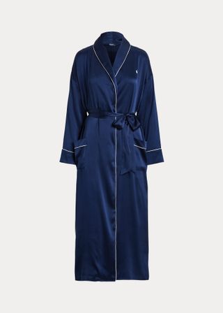 Polo Ralph Lauren + Stretch Silk Bath Robe in Navy