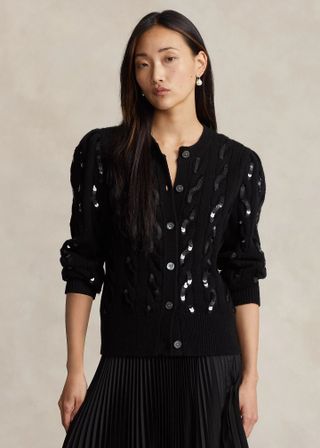 Polo Ralph Lauren + Sequin Cable-Knit Wool-Cashmere Cardigan