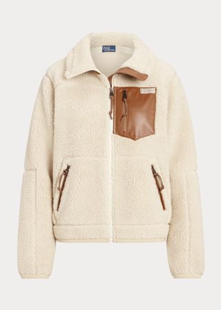 Polo Ralph Lauren + Leather-Trim High-Pile Fleece Jacket