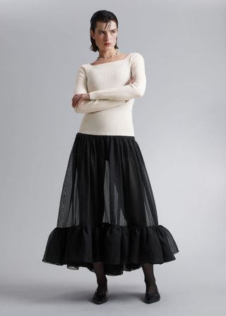 & Other Stories + Sheer Tiered Maxi Skirt in Black