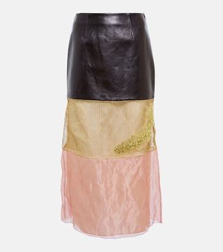 Prada + Patchwork Leather and Mesh Midi Skirt