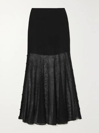 Chloé + Paneled Wool-Blend and Pointelle-Knit Linen-Blend Maxi Skirt in Black