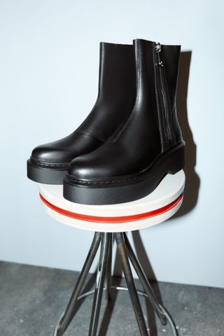 Zara + Low Heeled Leather Ankle Boots with Zipper