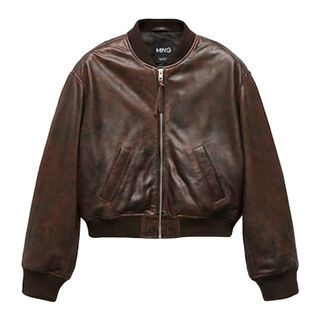 Mango + 100% Leather Bomber Jacket