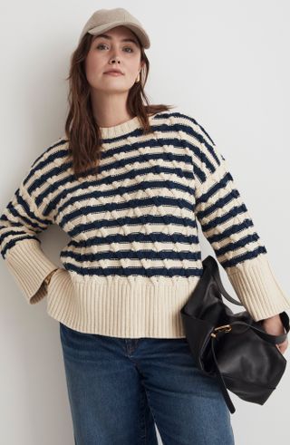 Madewell + Oversize Stripe Cable Stitch Sweater