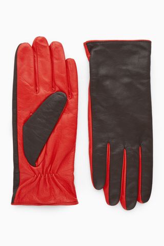 COS + Cashmere Lined Color-Block Leather Gloves