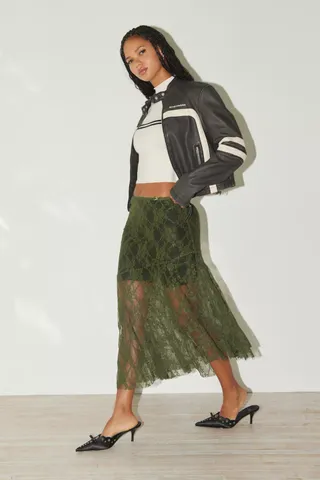 Jaded London + Sheer Lace Midi Skirt