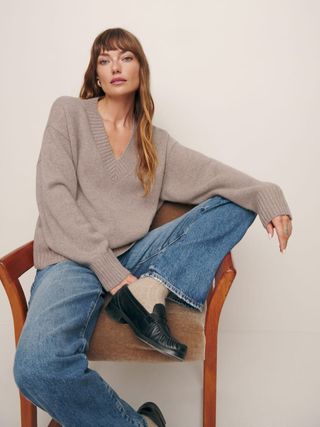 Reformation + Jadey Cashmere Oversized V-Neck Sweater