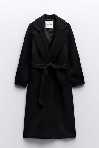 Zara + Long Belted Wool Blend Coat