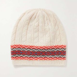 Johnstons of Elgin + Reversible Fair Isle Cable-Knit Cashmere Beanie