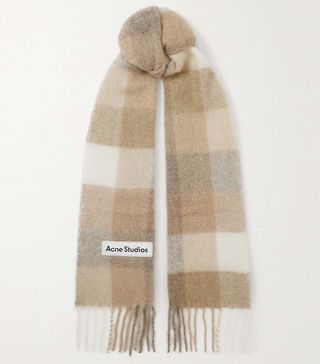 Acne Studios + Vally Fringed Checked Knitted Scarf