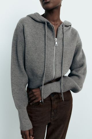 Zara + Hooded Knit Cardigan