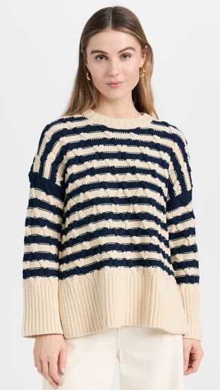 Madewell + Cable Knit Oversized Sweater in Stripe
