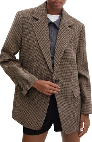 Mango + Houndstooth One-Button Suit Blazer