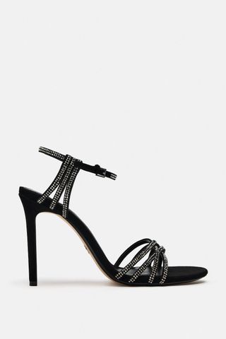 Zara + Crystal Leather High Heeled Sandals