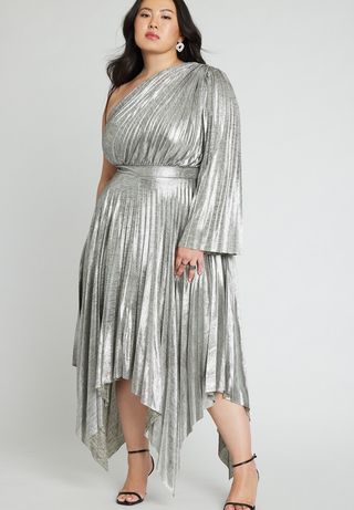 Eloquii + Metallic Plisse One Shoulder Dress