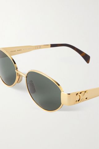 Celine Eyewear + Oval-Frame Gold-Tone and Tortoiseshell Acetate Sunglasses