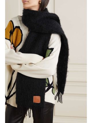 Loewe + Fringed Leather-Trimmed Mohair-Blend Scarf