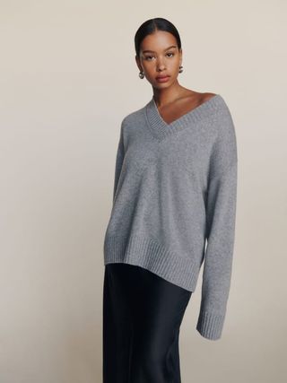 Reformation + Jadey Cashmere Oversized V-Neck Sweater