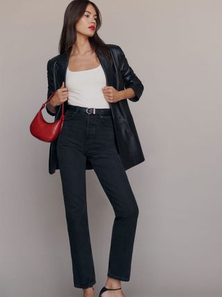 The Reformation + Cynthia High Rise Straight Jeans