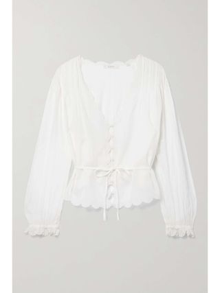 Dôen + Elayne Pintucked Embroidered Organic Cotton-Voile Blouse
