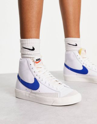 Nike + Blazer '77 Mid Sneakers in White and Blue