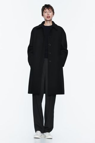 Zara + Wool Blend Coat With a Shirt Collar