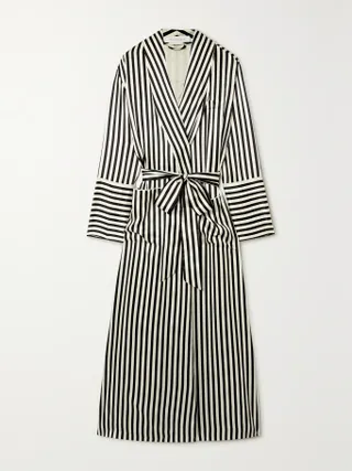 Olivia von Halle + Capability Belted Striped Silk-Satin Robe