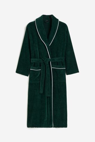 H&M + Velour Dressing Gown in Dark Green