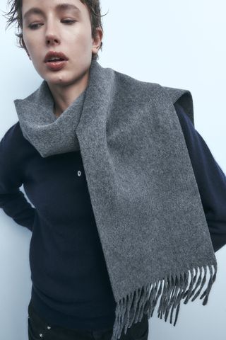 Zara + Fringed Wool Scarf