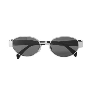Celine Eyewear + Oval-Frame Silver-Tone and Acetate Sunglasses